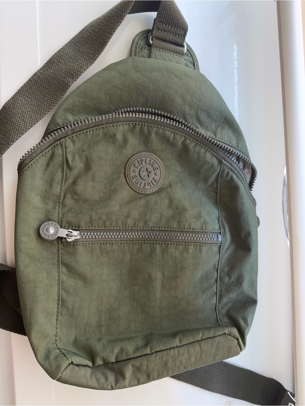 Kipling Olive Green Nylon Backpack with Front Zip Pocket - Picture 2 of 4